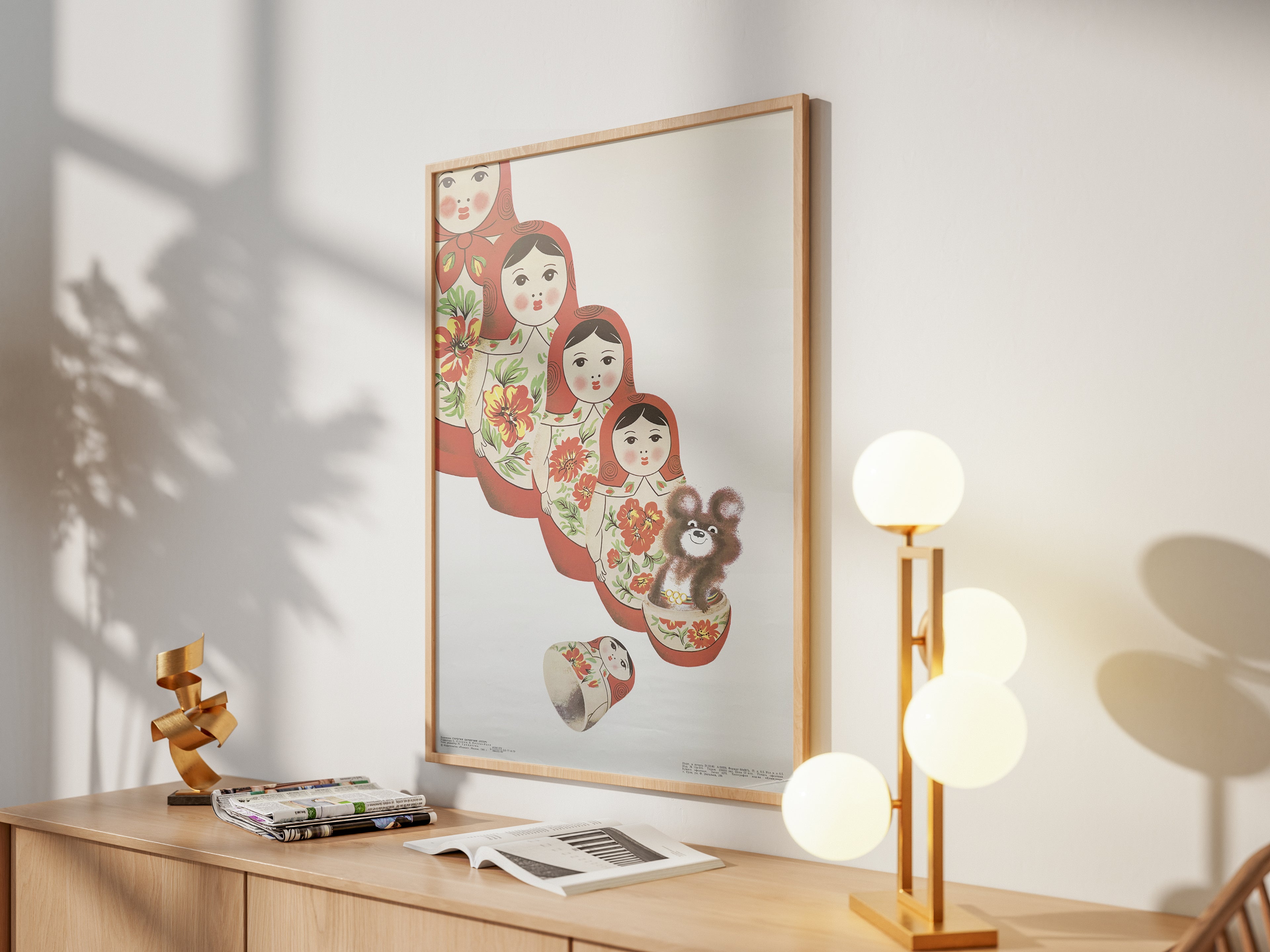 Rare 1980 Moscow Olympics Vintage Original  Poster – Misha & Matryoshka Dolls by artist Garegin Bucrnuchyan – 36 × 56 cm / 14.2 × 22.0 in