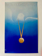Poster with a dove and gold necklace against a blue gradient background