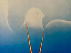 Abstract art with a bird silhouette on a blue background