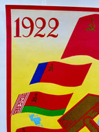 Vintage-style poster with flags and the year 1922 on a yellow background