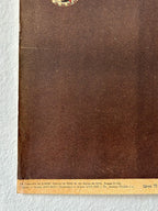 Close-up of a brown poster with text on a white background