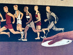 Artistic depiction of runners on a textured surface