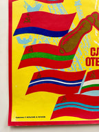  flags and abstract designs on a yellow background