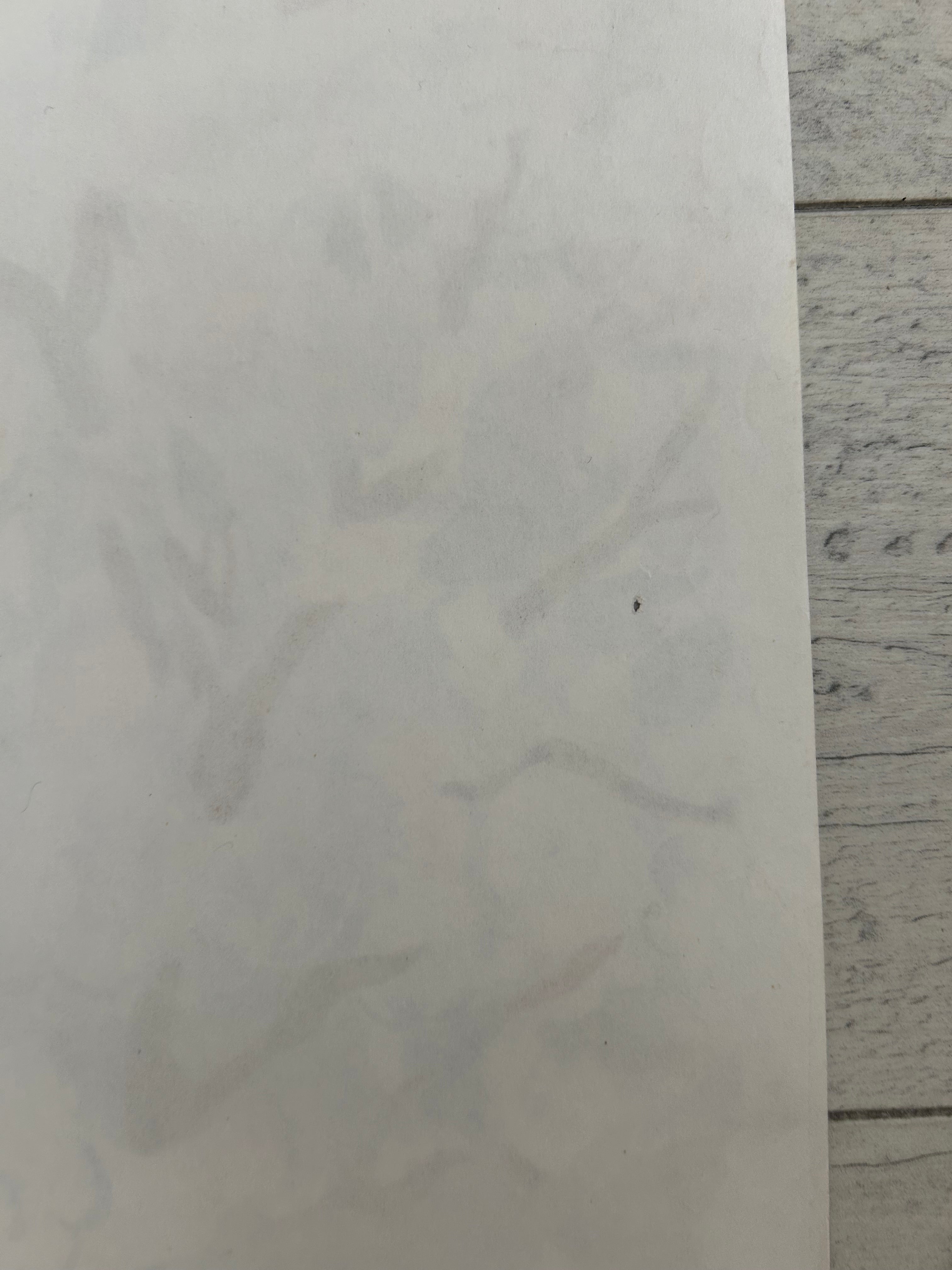White paper on a light gray tiled floor.