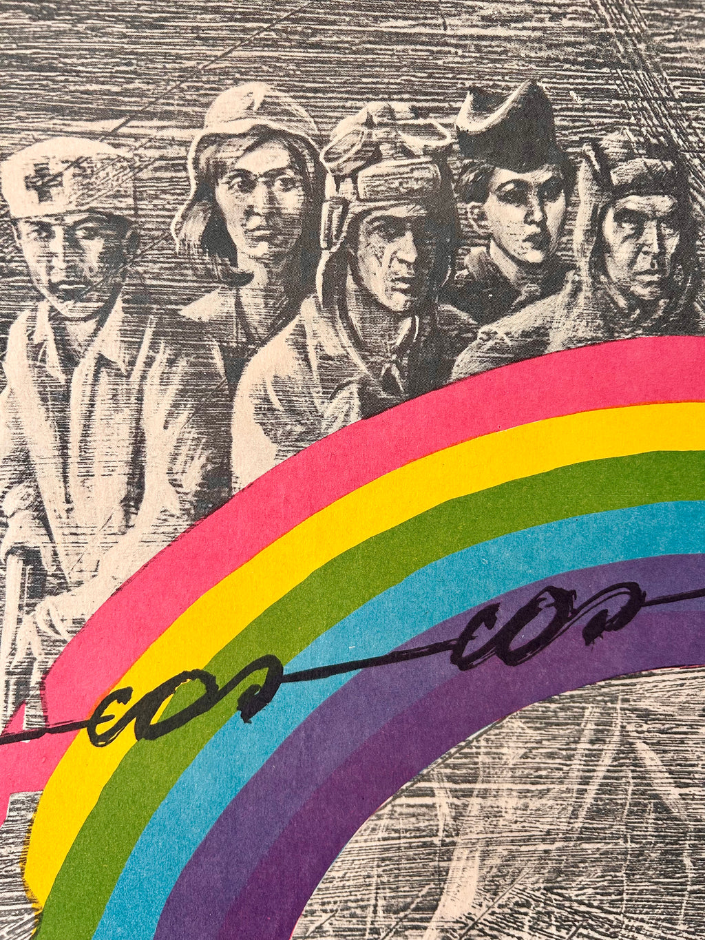 Illustration of people in military uniforms with a rainbow and a text in Ukrainian 