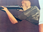 Illustration of a person aiming a rifle with a scope.