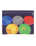 Original 1980 Moscow Olympics Poster – B. Gyurkovich (Hungary) – Olympic Rings World Map Design – 56 × 44 cm / 22.0 × 17.3 in