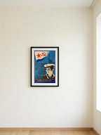 Soviet-style poster with a sailor and a flag featuring a star and hammer-sickle.