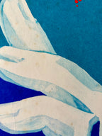 White gloves on a blue background