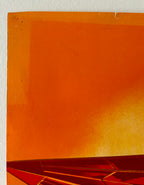 Abstract art piece with a gradient of orange and red on a white background