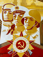 a military Soviet  poster with a star design 