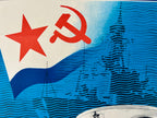 Flag with red star and hammer-sickle symbol on a blue background