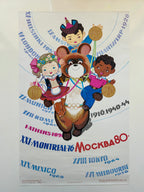Poster featuring cartoon characters and Olympic rings with text on a white background
