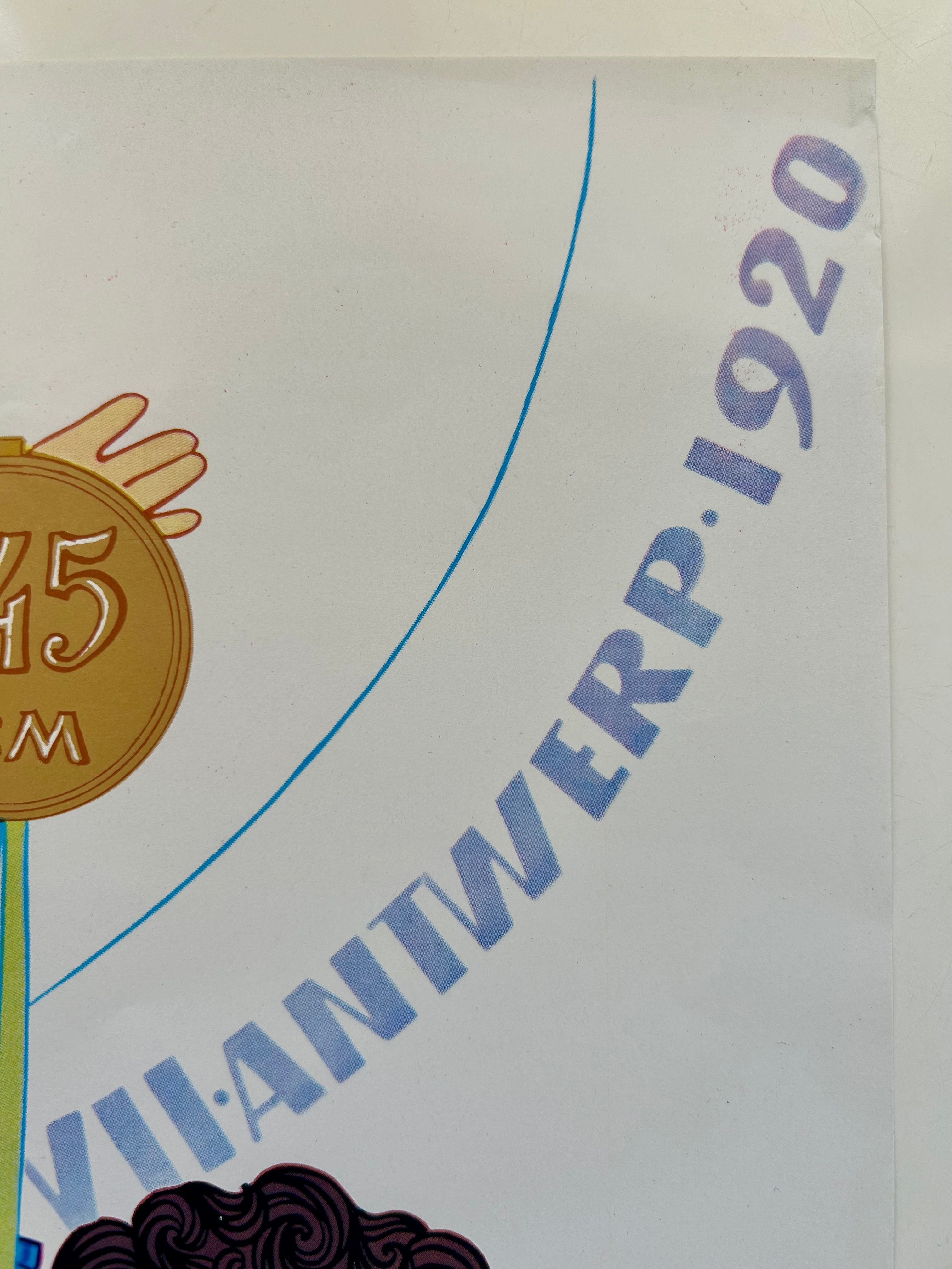 Logo with 'Antwerp 1920' text and a gold medal on a white background