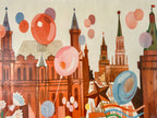 Illustration of a cityscape with colorful balloons and architectural elements.