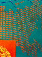 Patterned design with orange dots on a teal background
