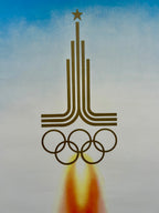 Olympic logo with rings and star on a blue and gray gradient background