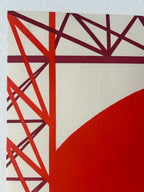 Abstract design with red and brown geometric shapes on a white background