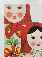 Illustration of two Russian nesting dolls with floral patterns on a white background