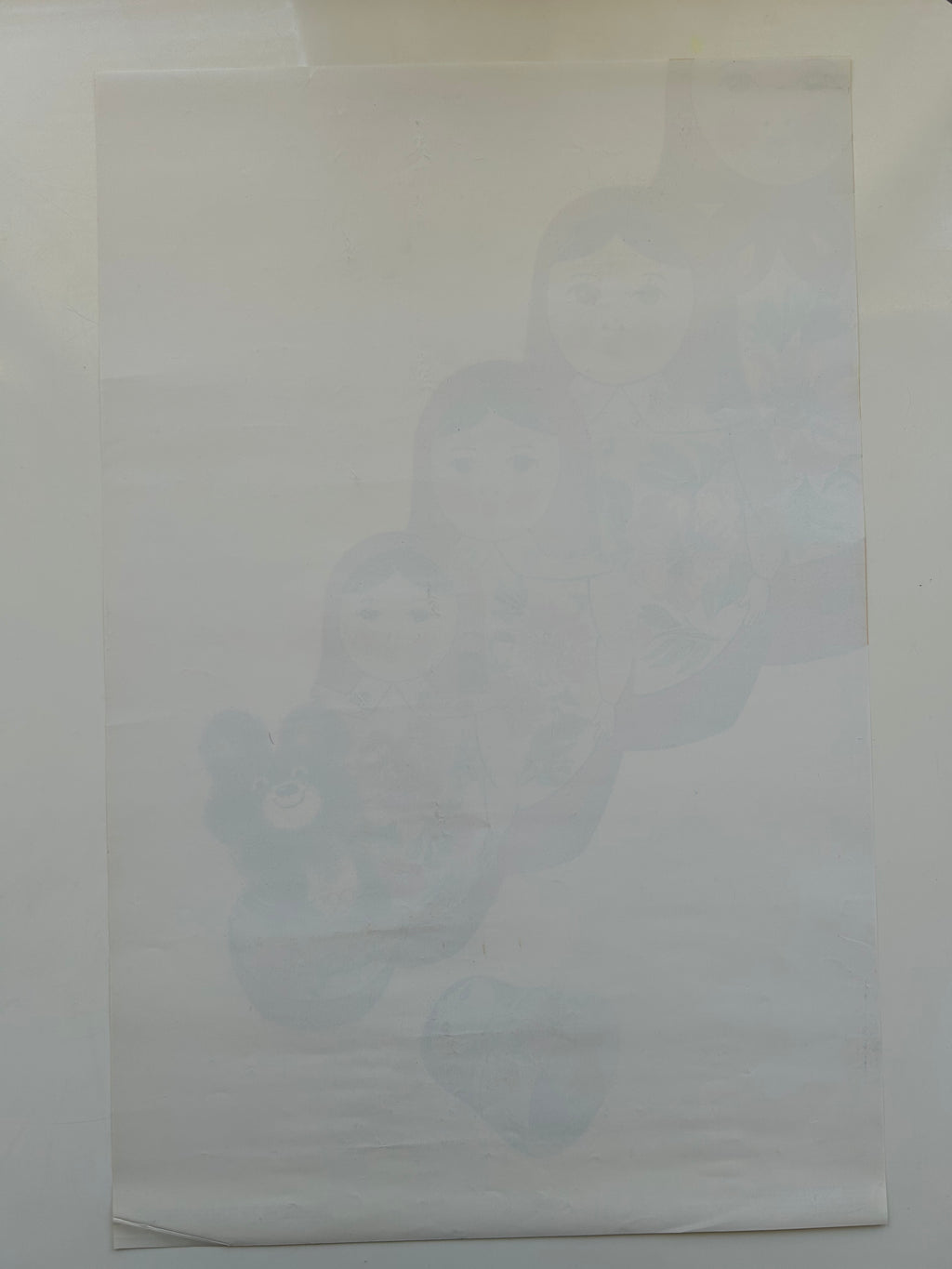 Translucent paper with a faint image on a white background