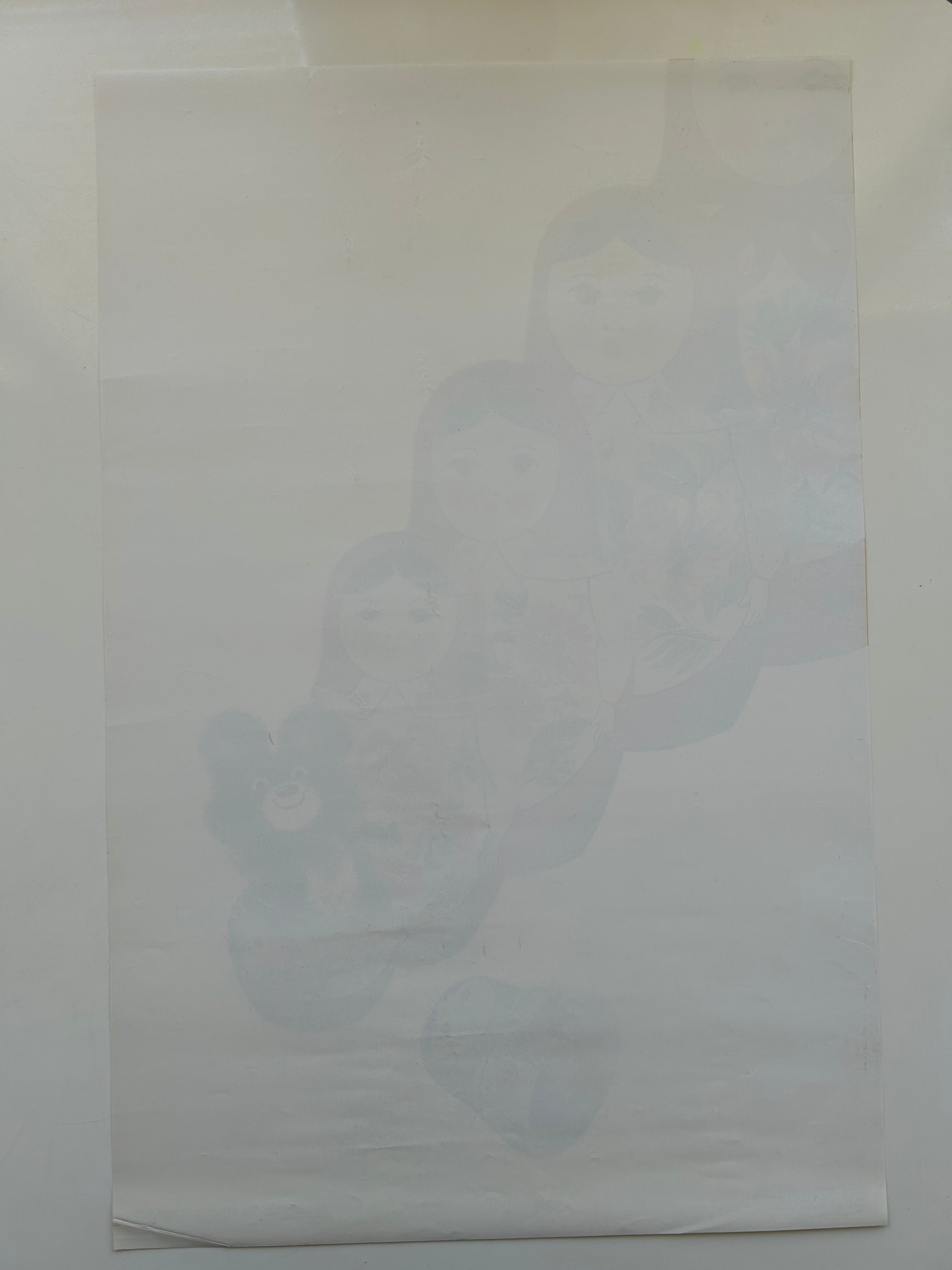 Translucent paper with a faint image on a white background