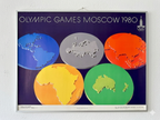 Original 1980 Moscow Olympics Poster – B. Gyurkovich (Hungary) – Olympic Rings World Map Design – 56 × 44 cm / 22.0 × 17.3 in