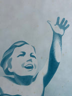 A stylized blue-and-white illustration of a child with one arm raised, shown close up against a pale background.